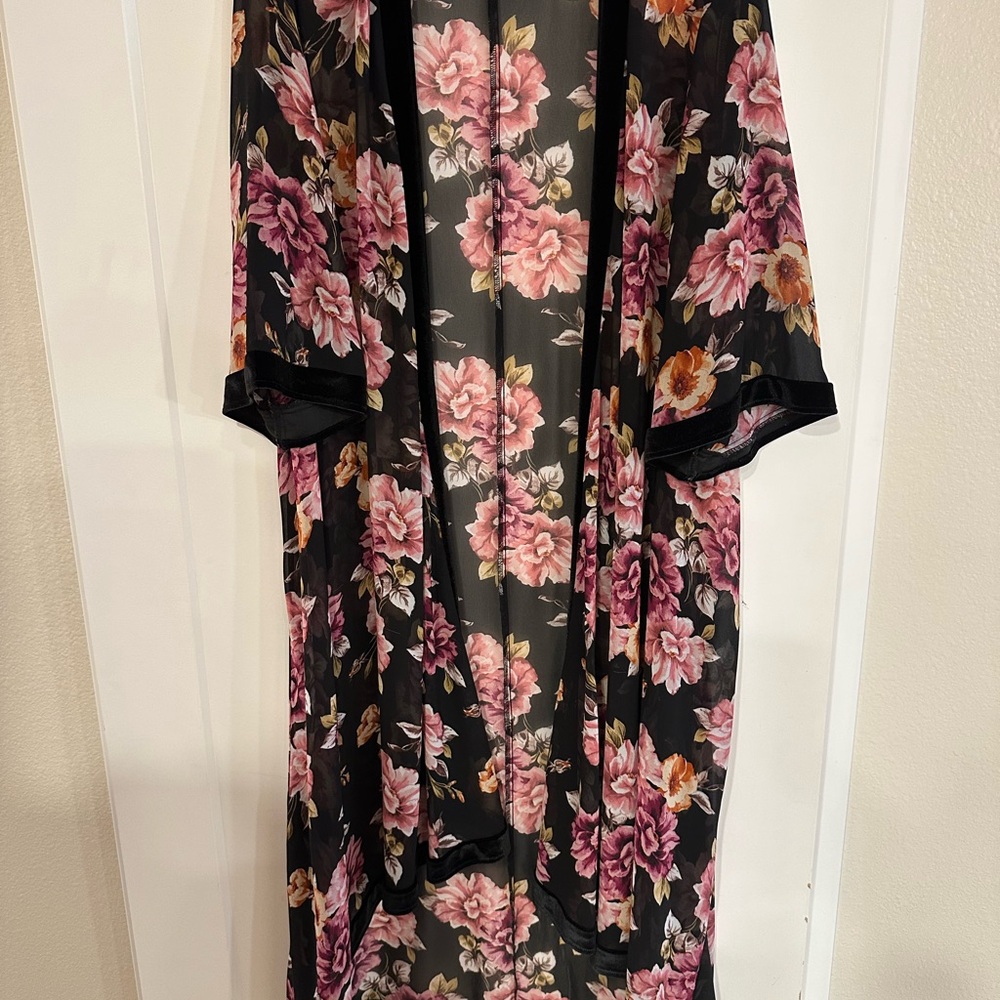 Torrid Black Floral Sheer Cover-Up
